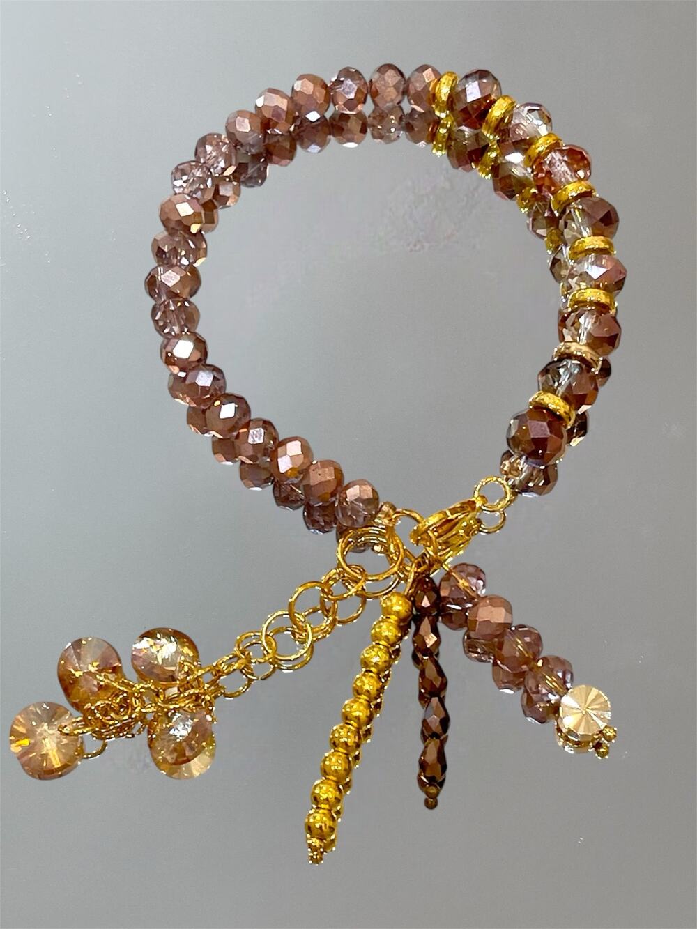 Brown Copper Swarovski Beaded Charm Bracelet